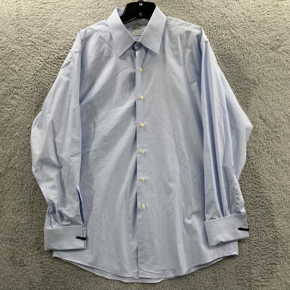 Vintage Brooks Brothers Shirt Mens Size Large / 16.5 Button Up Makers Plaid Blue - Picture 1 of 7